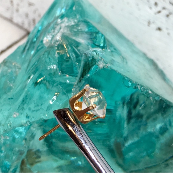 Double Stud Earrings with Sea Foam Gems Inside - Picture 6 of 7